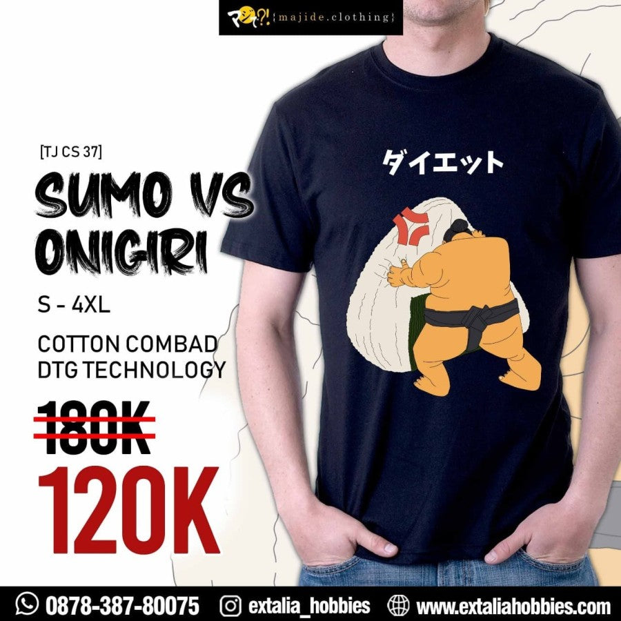 MAJIDE KAOS T-SHIRT JEPANG PREMIUM LIMITED EDITION - SUMO VS ONIGIRI (BLACK / WHITE)