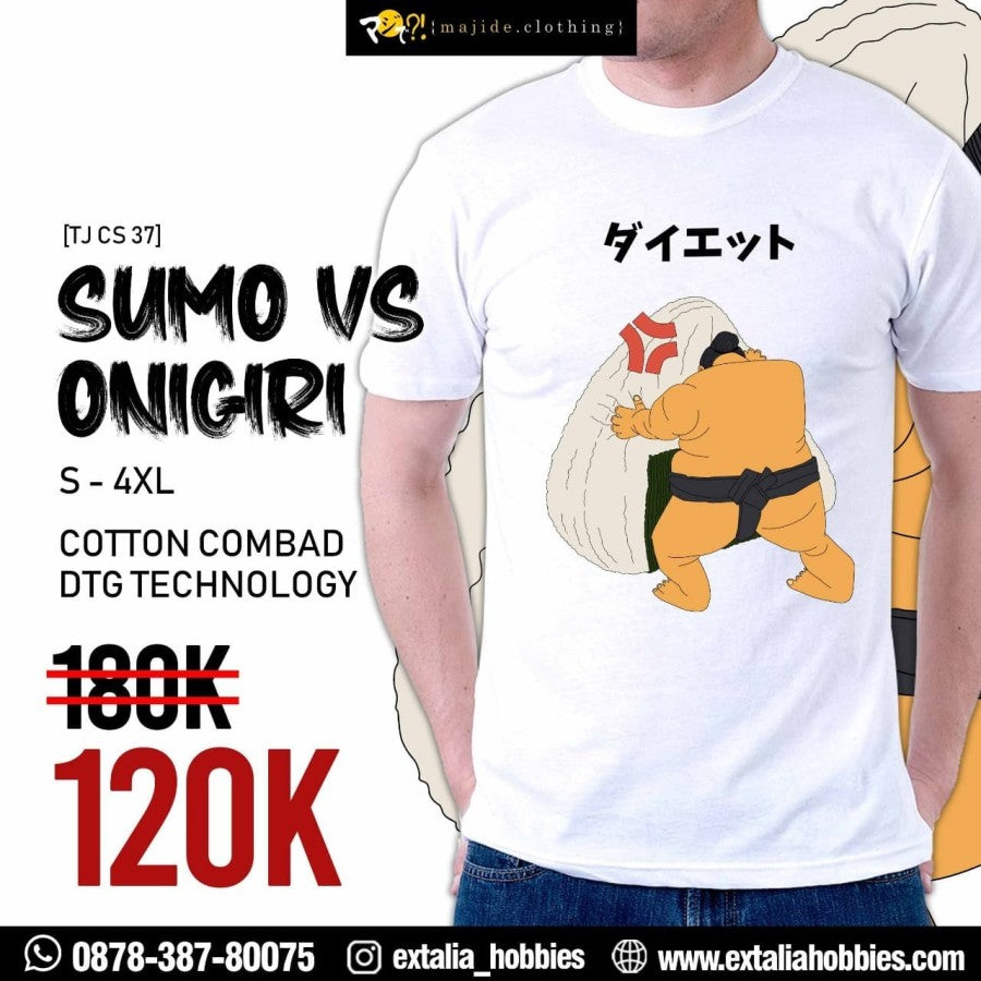 MAJIDE KAOS T-SHIRT JEPANG PREMIUM LIMITED EDITION - SUMO VS ONIGIRI (BLACK / WHITE)