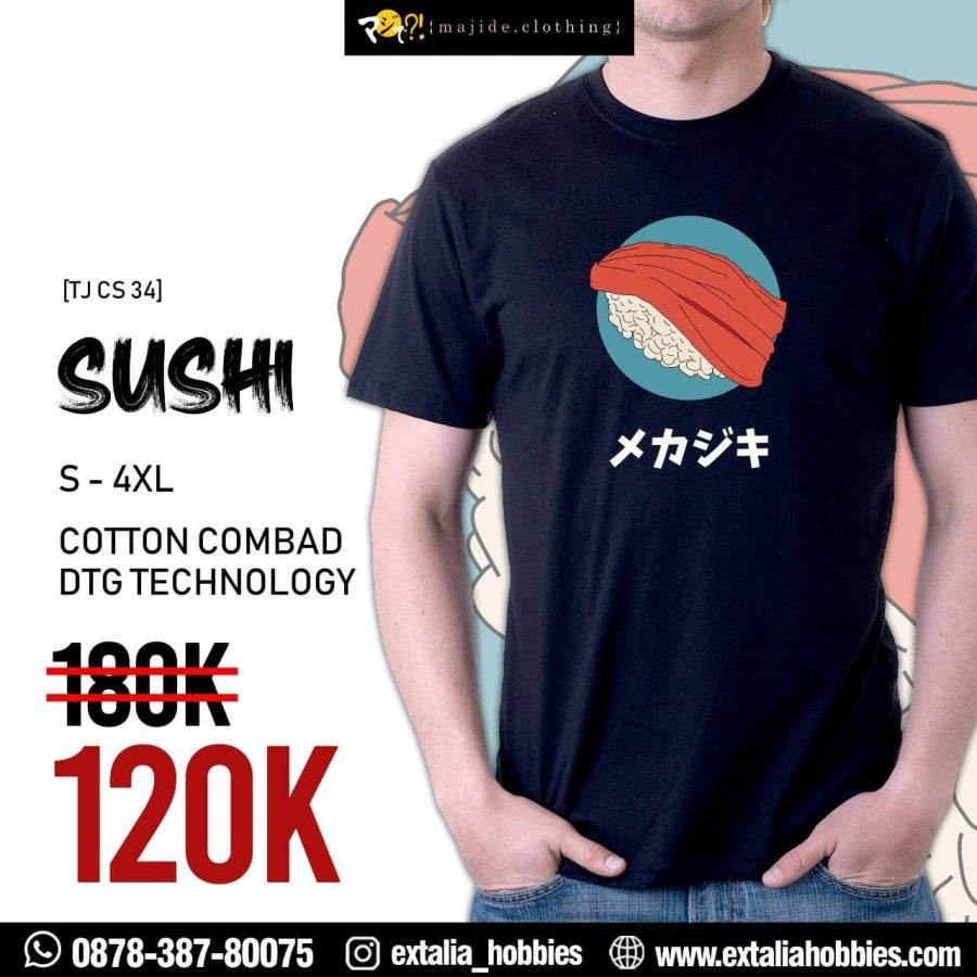 MAJIDE KAOS T-SHIRT JEPANG PREMIUM LIMITED EDITION - SUSHI (BLACK / WHITE)